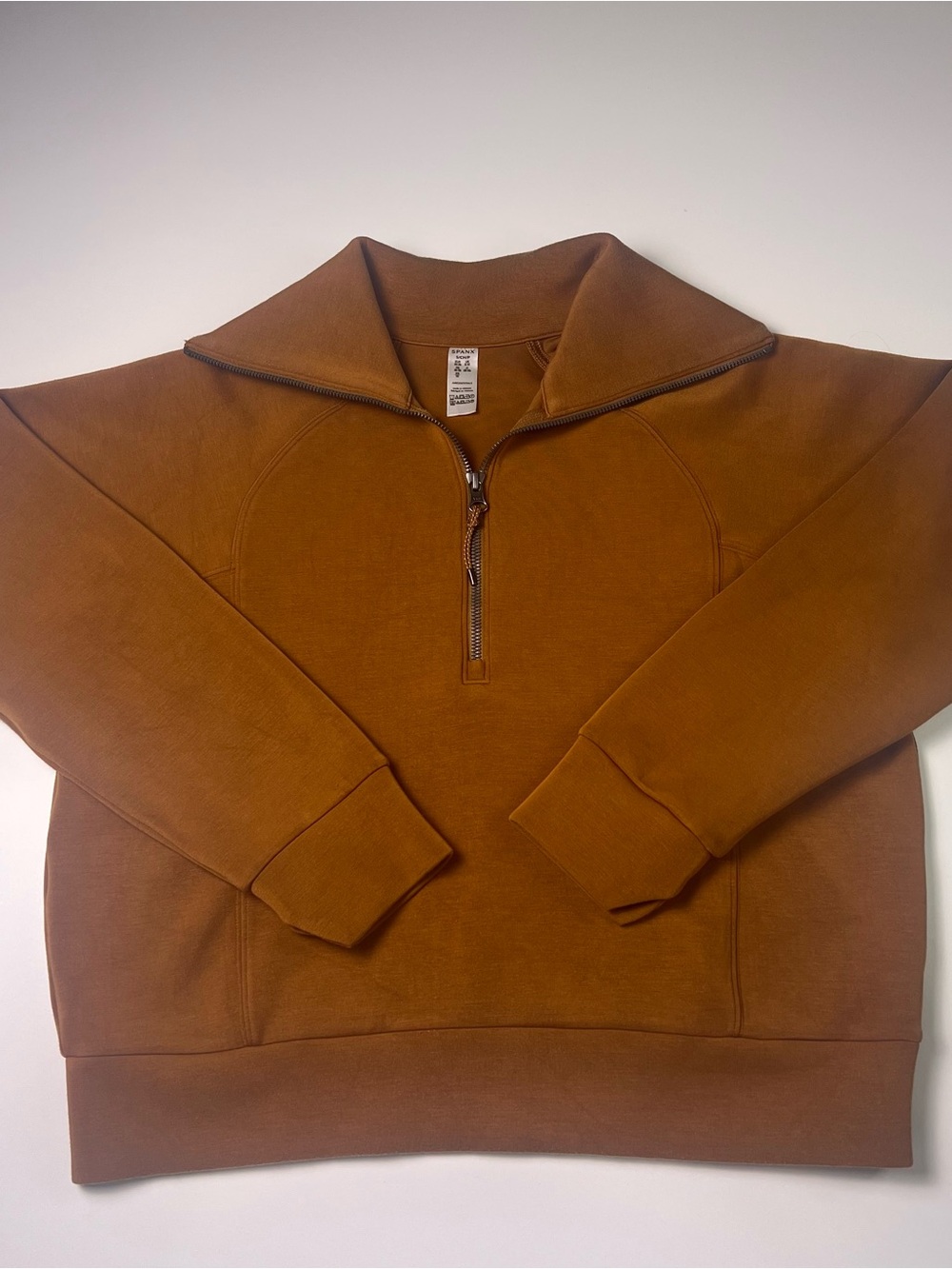 Spanx Air Essentials Half Zip Sweatshirt Women's Caramel Brown Cozy Soft Stretch